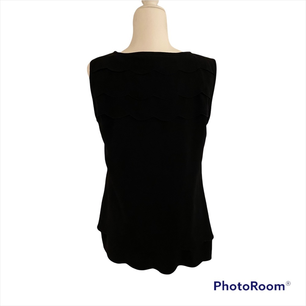 Tory Burch sleeveless scalloped top, black, size 10 - Picture 4 of 10